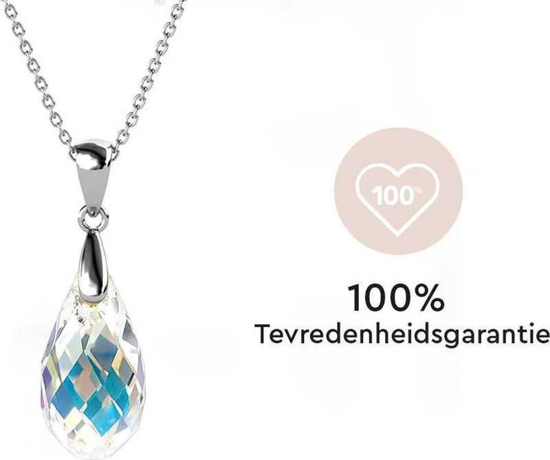 Yolora Dames Ketting met Druppel Hanger en Kalpa Camaka Kristal - Zilver kleurig - 18K Witgoud Verguld - Cadeauverpakking