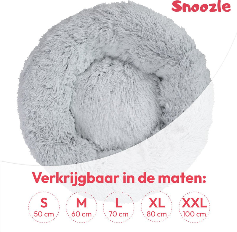 Snoozle Donut Hondenmand - Zacht en Luxe Hondenkussen - Wasbaar - Fluffy - Hondenmanden - 70cm - Licht Grijs