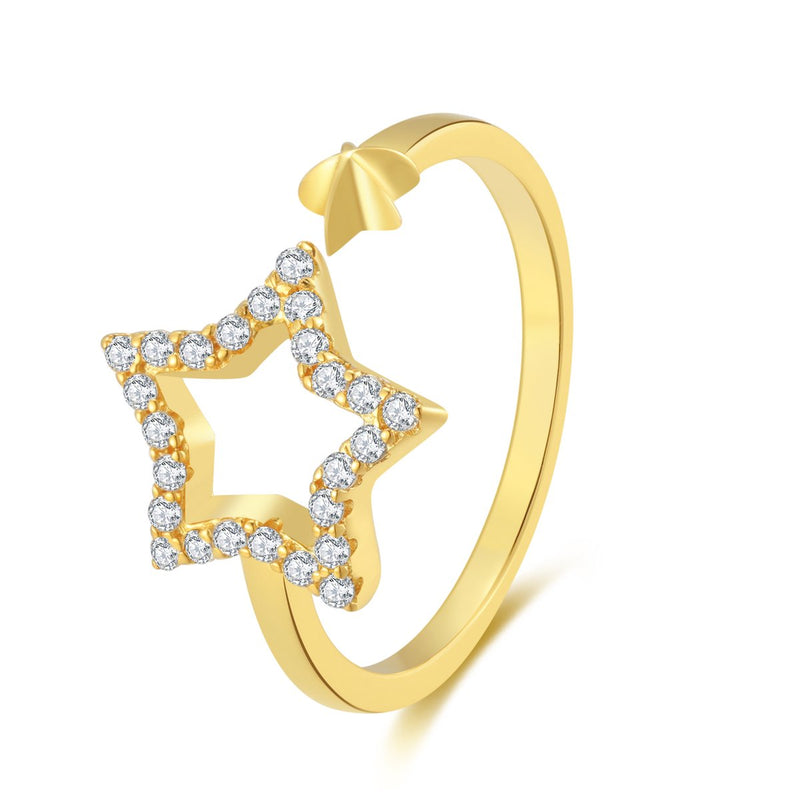 Yolora Elegance Dames Ring met Ster en Kalpa Camaka kristallen - 18K Geelgoud verguld - Goudkleurige Verstelbare Multimaat Ring – Goud kleurig Vrouwen Ringen – Sieraad - Accessoires – Sieraden