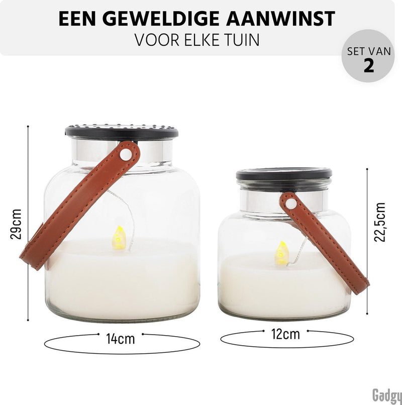 Gadgy Solar Candle Jars Lantaarn – Set van 2