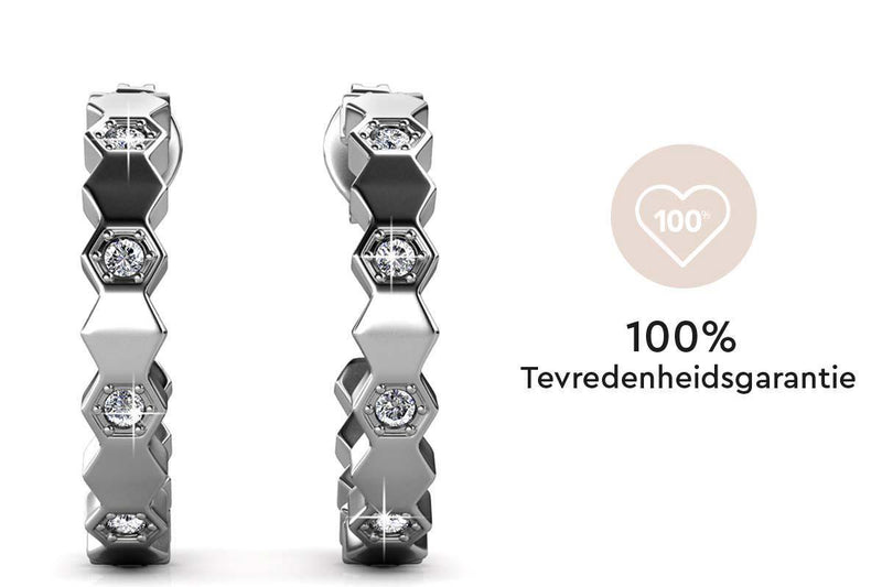 Yolora Dames Oorbellen met Kalpa Camaka Kristallen - Zilverkleurig - 18K Witgoud Verguld - Vrouwen Oorringen Zilver - Sieraden - Geschenkdoos