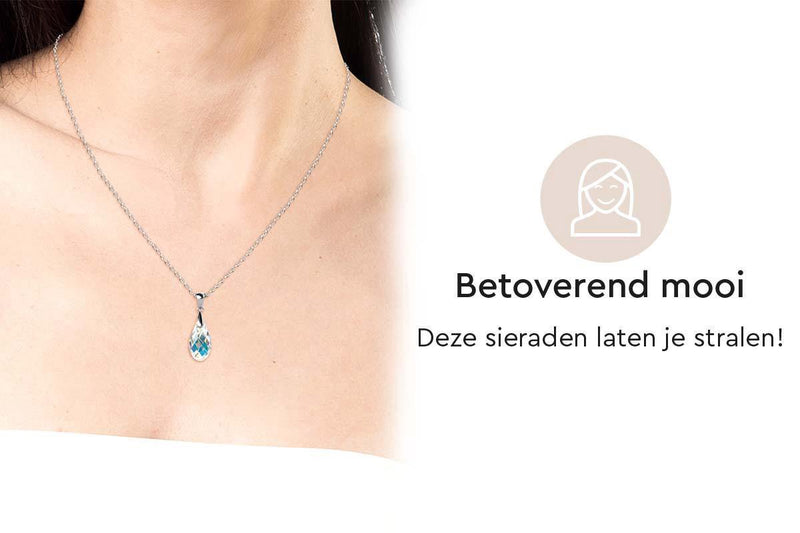 Yolora Dames Ketting met Druppel Hanger en Kalpa Camaka Kristal - Zilver kleurig - 18K Witgoud Verguld - Cadeauverpakking