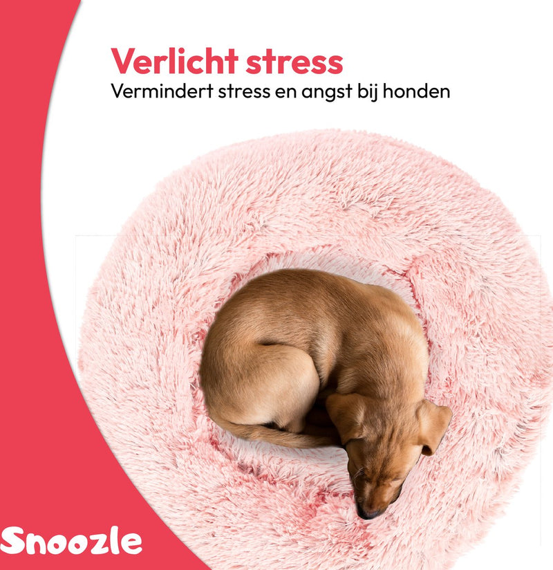 Snoozle Donut Hondenmand M - 60 cm - Fluffy Hondenmand Klein - Ronde Hondenmand Roze - Superzacht Hondenbed voor kleine hond - Anti-Stress Hondenkussen