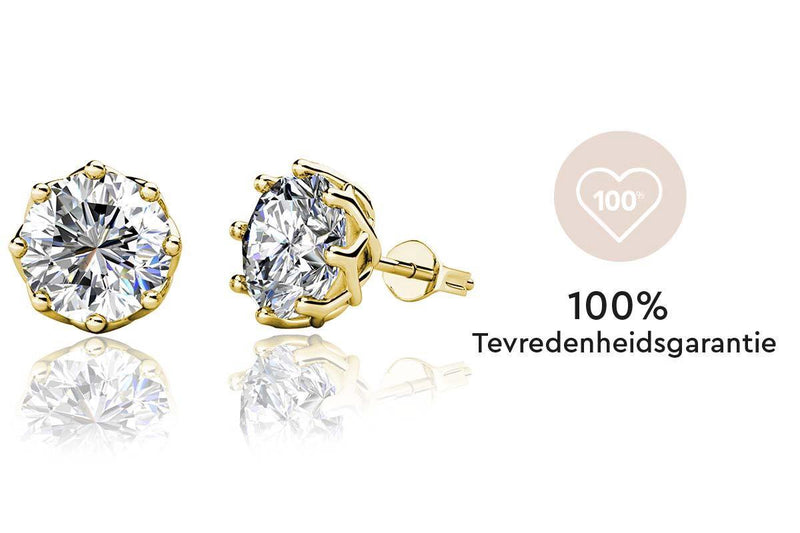 Yolora Dames Oorbellen - Ronde Kalpa Camaka Kristallen - Goudkleurig - 18K Geelgoud Verguld - Vrouwen Oorknoppen Goud - Oorknopjes - Sieraden - Luxe Giftbox - Geschenkdoos - Cadeau doos - Exclusieve Geschenkverpakking - Mooie Cadeauverpakking