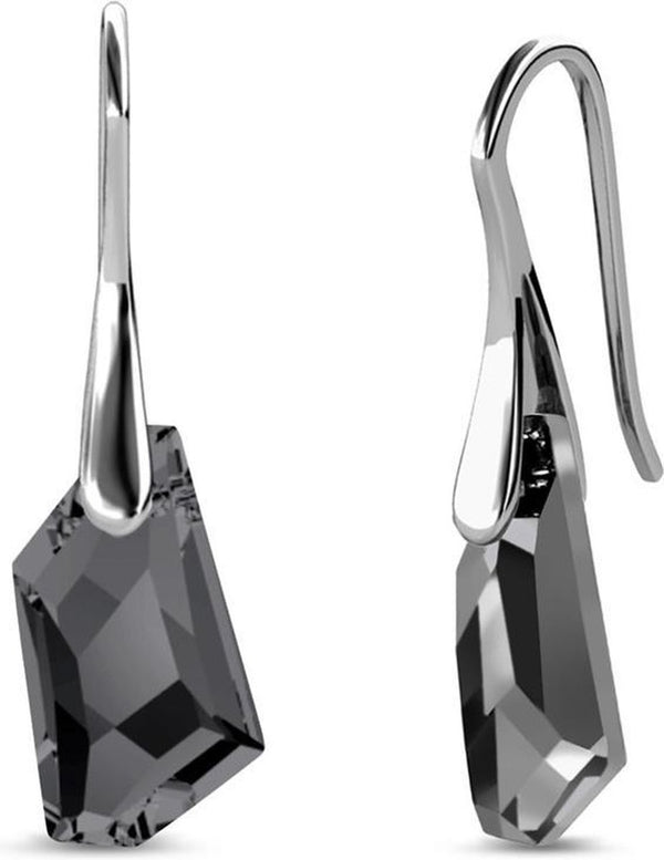 Yolora Ladies Earrings drop with black Kalpa Camaka Crystal - Silver Colorful - 18k White Gold Gilt - Gift Packing