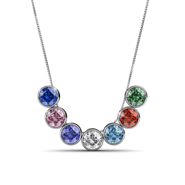 Yolora Ladies Necklace With Pendant - 7 Colored Kalpa Camaka Crystals - Set of 7 - Silver colored - 18k White gold Gilded - Jewelry - Women Collier Silver - Luxury Giftbox - Gift box - Beautiful gift box - Gift box - Gift package