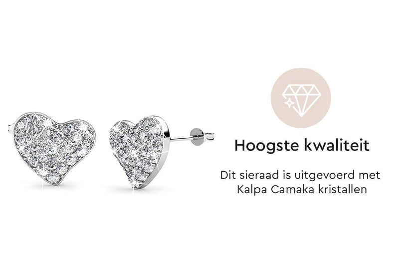 Yolora Dames Oorbellen Hartje met Kalpa Camaka Kristallen - Zilver kleurig - 18K Witgoud Verguld