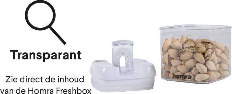 Homra Freshbox - Voorraadpotten – Lucht- en waterdicht – Transparant/Doorzichtig - Set van 7 – Bewaardozen - 0.5L – 0.8L – 1.2L – 1.9L - BPA-vrij – Bewaarpotten - Stapelbaar – Voedsel bewaren – Vers Houden – Ruimtebesparend - Vaatwasserbestendig
