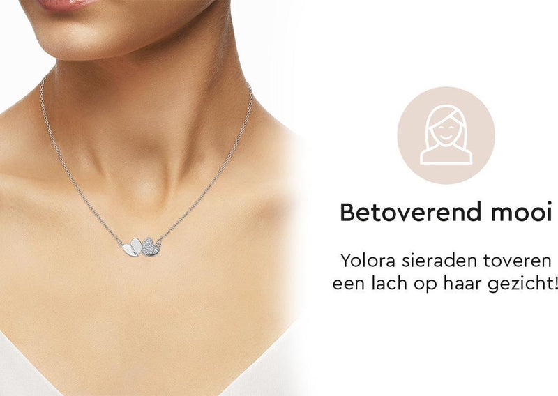 Yolora Dames Ketting met Hanger - Hartjes - Kalpa Camaka Kristallen - Zilverkleurig - 18K Witgoud Verguld - Vrouwen Collier Zilver- Sieraden - Halsketting - Luxe Giftbox - Geschenkdoos - Cadeau doos - Geschenkverpakking - Mooie Cadeauverpakking