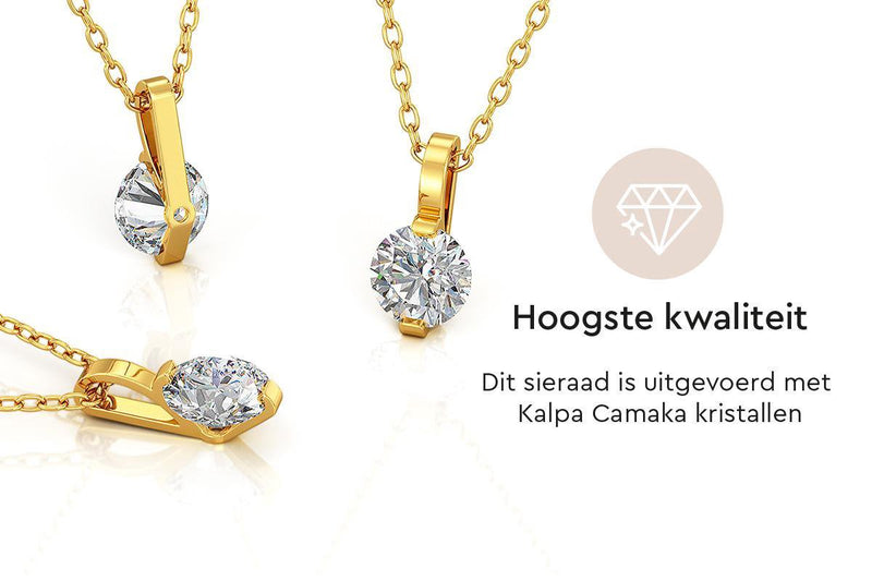 Yolora Dames Ketting met Hanger - Kalpa Camaka Kristal - Goudkleurig - 18K Geelgoud Verguld - Vrouwen Collier Goud - Sieraden - Halsketting - Luxe Giftbox - Geschenkdoos - Cadeau doos - Exclusieve Geschenkverpakking - Mooie Cadeauverpakking