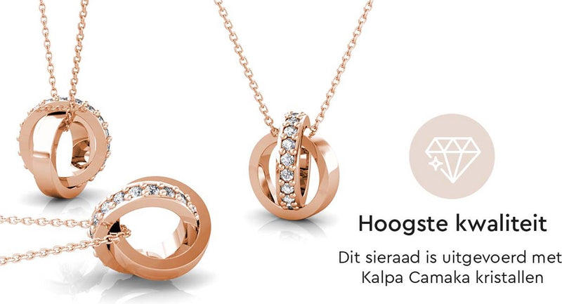 Yolora Kids Ketting - Hanger Ringen - Kalpa Camaka Kristallen - Rosé kleurig - 18K Roségoud Verguld - Kind - Meisjes Collier Rose Gold - Sieraden Kinderen - Luxe Giftbox - Geschenkdoos - Cadeau doos - Geschenkverpakking - Mooie Cadeauverpakking