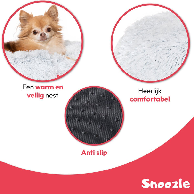 Snoozle Donut Hondenmand M - 60 cm - Fluffy Hondenmand Klein - Ronde Hondenmand Wolf Grijs - Superzacht Hondenbed voor kleine hond - Anti-Stress Hondenkussen