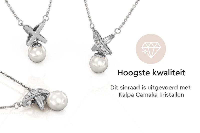 Yolora Dames Ketting met Hanger - Kalpa Camaka Parel en Kristallen - Zilverkleurig - 18K Witgoud Verguld - Vrouwen Collier Zilver - Sieraden - Luxe Giftbox - Geschenkdoos - Cadeau doos - Exclusieve Geschenkverpakking - Mooie Cadeauverpakking