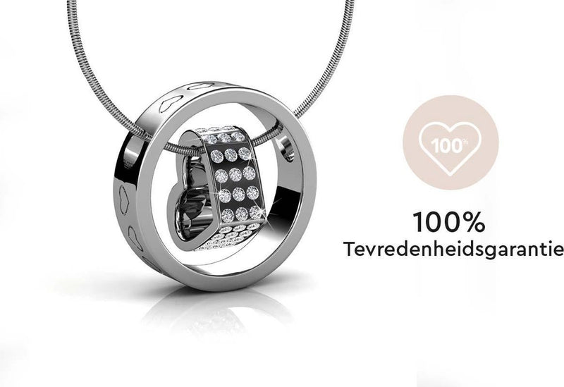 Yolora Dames Ketting met Hartjes Hanger en Kalpa Camaka Kristallen - Zilver kleurig - 18K Witgoud Verguld - Cadeauverpakking