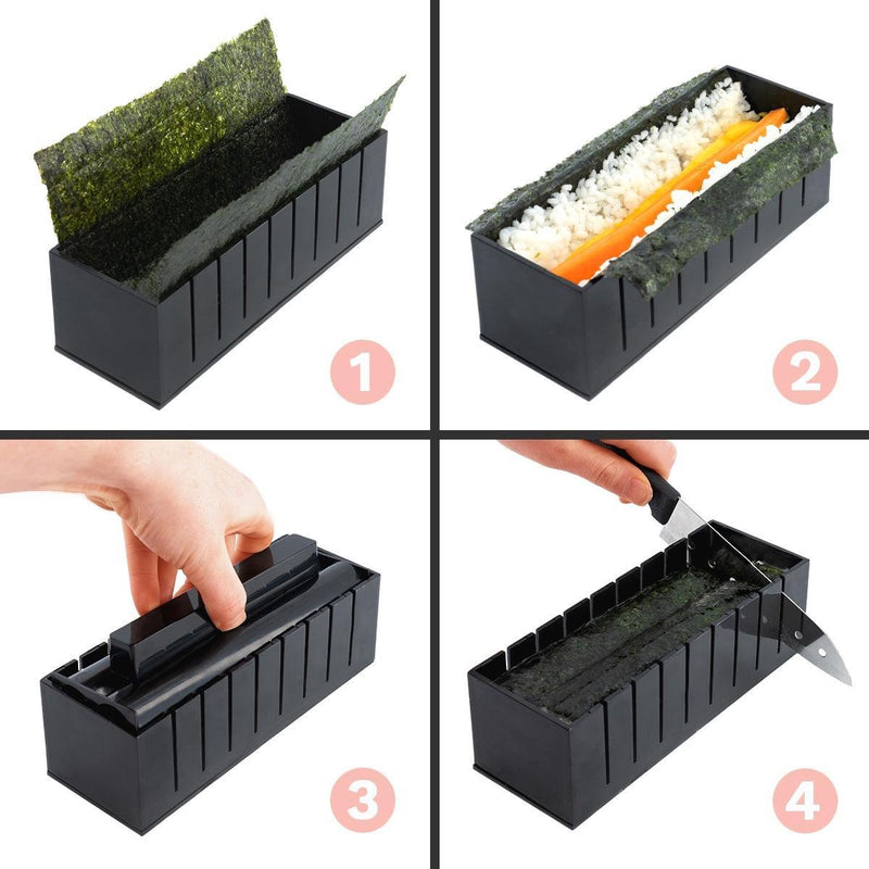 Zindoo DIY Sushi Kit - 11-delig - All-In-One Sushi Set - Zwart - Sushimaker - Makkelijk Zelf Sushi Maken - Do It Yourself - Snelle Bereiding - Inc. Mes en Rijstspatel - Vaatwasserbestendig