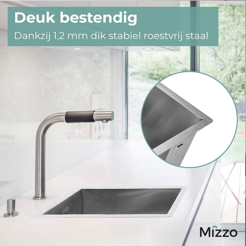 Spoelbak Keuken RVS 40X40CM - Vierkante Wasbak Keuken van Mizzo Design - Onderbouw / Vlakbouw / Inbouw - RVS Gootsteen