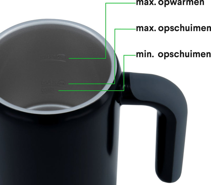 StangVollby Melkopschuimer Zwart - 3-in-1 Melkopschuimer - Warme & Koude Opgeschuimde Melk - Elektrisch - Opschuimen en Verwarmen - Warme Melk - Meerdere Functies - Kunststof - RVS – Koffie - Cappuccino - Cafè Latte - Latte Macchiato