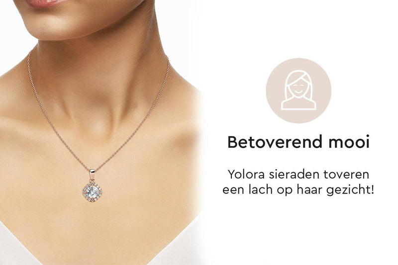 Yolora Dames Ketting met Hanger - Kalpa Camaka Kristallen - Rosé kleurig - 18K Roségoud Verguld - Vrouwen Collier Rose Gold - Sieraden - Halsketting - Luxe Giftbox - Geschenkdoos - Cadeau doos - Exclusieve Geschenkverpakking - Mooie Cadeauverpakking