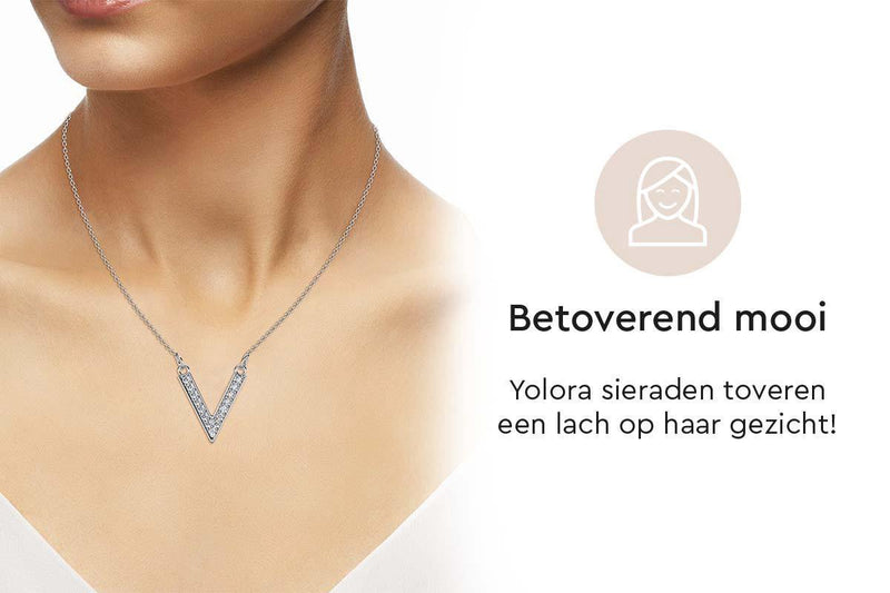 Yolora Dames Ketting met Hanger - Kalpa Camaka Kristallen - Zilverkleurig - 18K Witgoud Verguld - Vrouwen Collier Zilver - Sieraden - Halsketting - Luxe Giftbox - Geschenkdoos - Cadeau doos - Exclusieve Geschenkverpakking - Mooie Cadeauverpakking