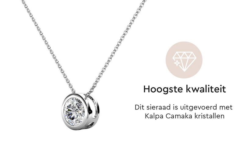 Yolora Dames Ketting met Hanger - Kalpa Camaka Kristal - Zilverkleurig - 18K Witgoud Verguld - Vrouwen Collier Zilver - Sieraden - Halsketting - Luxe Giftbox - Geschenkdoos - Cadeau doos - Exclusieve Geschenkverpakking - Mooie Cadeauverpakking