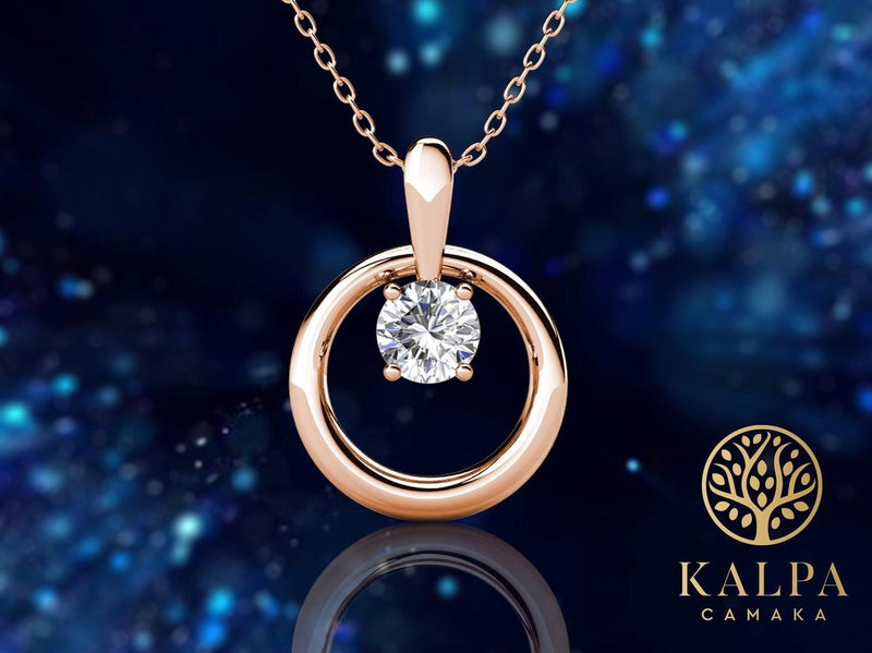 Yolora ladies necklace with round pendant - kalpa camaka crystal - rosé colored - 18k rosé gold gilt - Women necklace rose gold - jewelry - luxury gift box - gift box - gift box - exclusive gift box - nice gift box