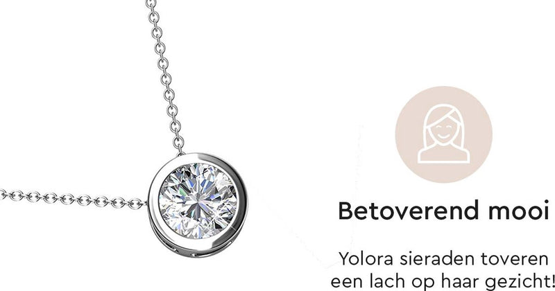 Yolora Dames Ketting met Hanger - Kalpa Camaka Kristal - Zilverkleurig - 18K Witgoud Verguld - Vrouwen Collier Zilver - Sieraden - Halsketting - Luxe Giftbox - Geschenkdoos - Cadeau doos - Exclusieve Geschenkverpakking - Mooie Cadeauverpakking