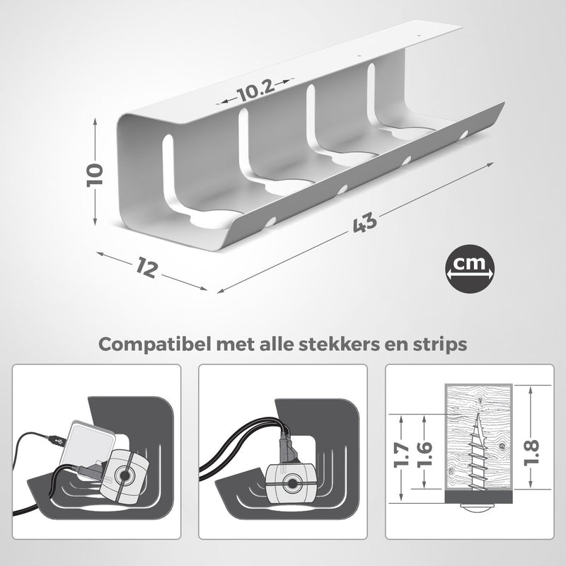 Stilemo Kabelgoot Bureau - Kabelhouder 43 CM - Kabel Organizer 5 KG Draagkracht - Wit