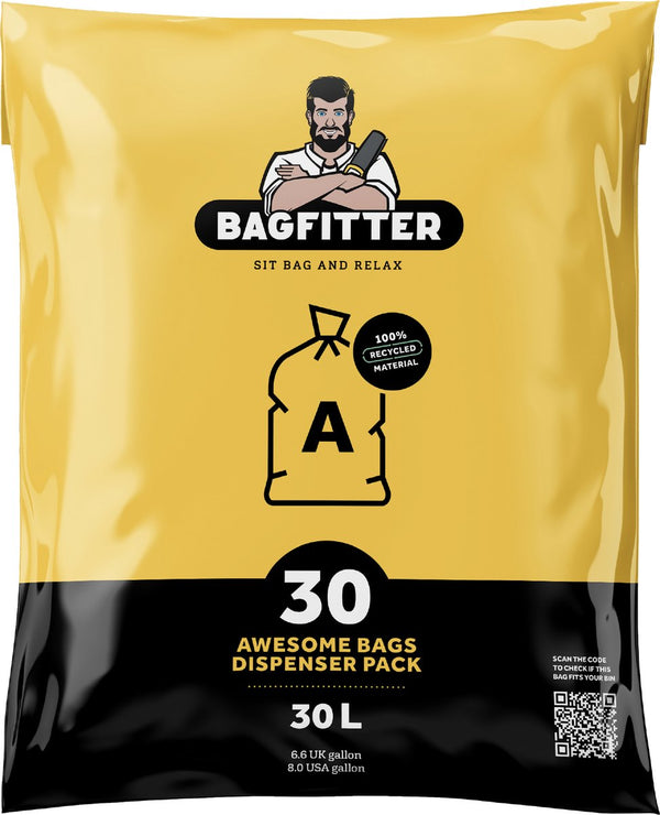 Bagfitter yellow a 30l garbage bag with tape tape made of 100% recycled plastic - 77cm x 52cm - 30 pieces - 30 liters - garbage bags - waste bags - trash bags suitable for homera fexby, quickx and neviq