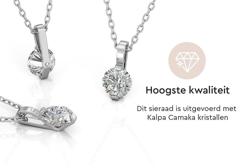 Yolora Dames Ketting met Hanger - Kalpa Camaka Kristal - Zilverkleurig - 18K Witgoud Verguld - Vrouwen Collier Zilver - Sieraden - Halsketting - Luxe Giftbox - Geschenkdoos - Cadeau doos - Exclusieve Geschenkverpakking - Mooie Cadeauverpakking