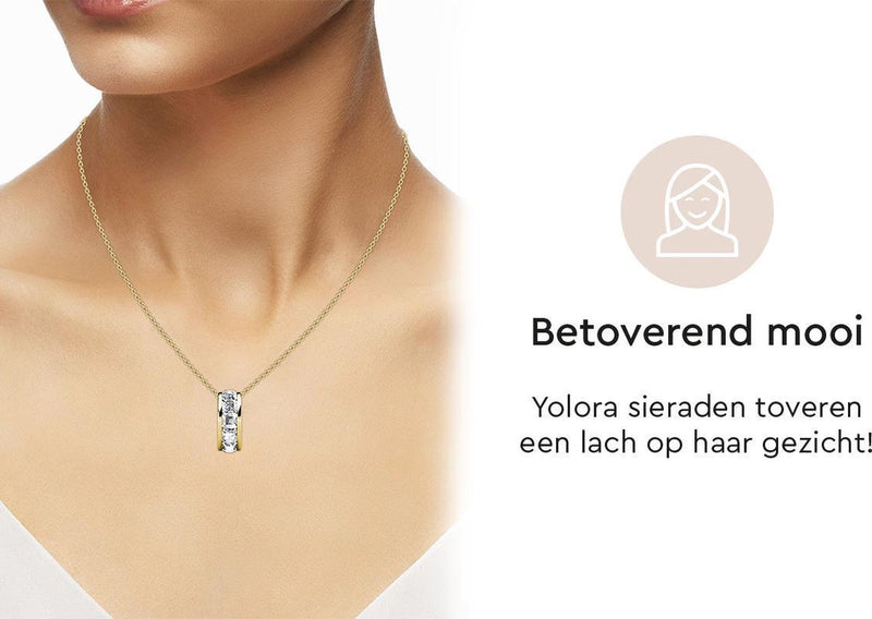 Yolora Dames Ketting met Ring Hanger - Kalpa Camaka Kristallen - Goudkleurig - 18K Geelgoud Verguld - Vrouwen Collier Goud - Sieraden - Halsketting - Luxe Giftbox - Geschenkdoos - Cadeau doos - Geschenkverpakking - Mooie Cadeauverpakking