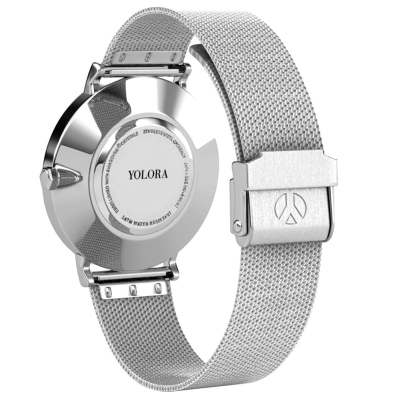 Yolora ladies watch with 120 Kalpa Camaka Crystals - ⌀ 37 mm - Silver colored stainless steel - 18k white gold gilt - Stainless steel - Silver stainless steel - Women jewelry - Gift box - Gift box - Exclusive Gift Package - Beautiful Gift Packing