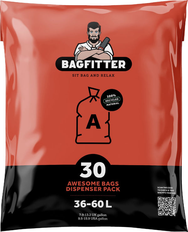 Bagfitter Red A 35L to 60L garbage bag with a 100% recycled plastic tape - 78 cm x 50 cm - 30 pieces - 35-60 liters - garbage bags - waste bags - trash bags suitable for, among other things, Homra Nexo