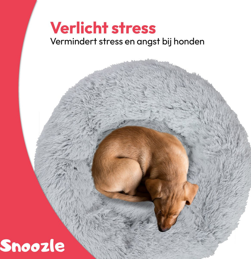 Snoozle Donut Hondenmand - Zacht en Luxe Hondenkussen - Wasbaar - Fluffy - Hondenmanden - 60cm - Lichtgrijs