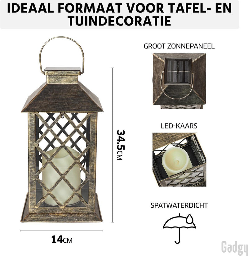 Gadgy Solar Lantaarn met Led Kaars - 2 stuks