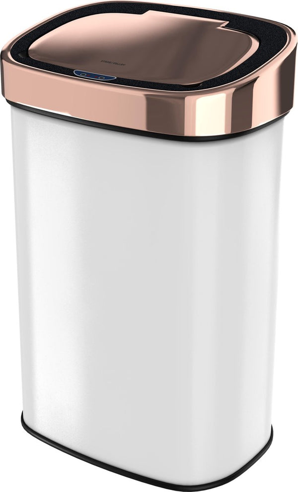 Sensor Recycle Bin - 58 liters - White with rose -gold lid - Stainless steel - Soft Close - Fingerprint -free - White waste bin with copper edge - Hygienic automatic lid - Kitchen waste bin rangvollby - office garbage bin 60 liters - electric