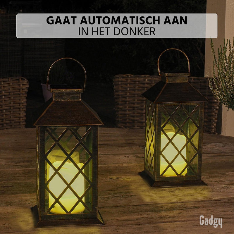 Gadgy Solar Lantaarn met Led Kaars - 2 stuks