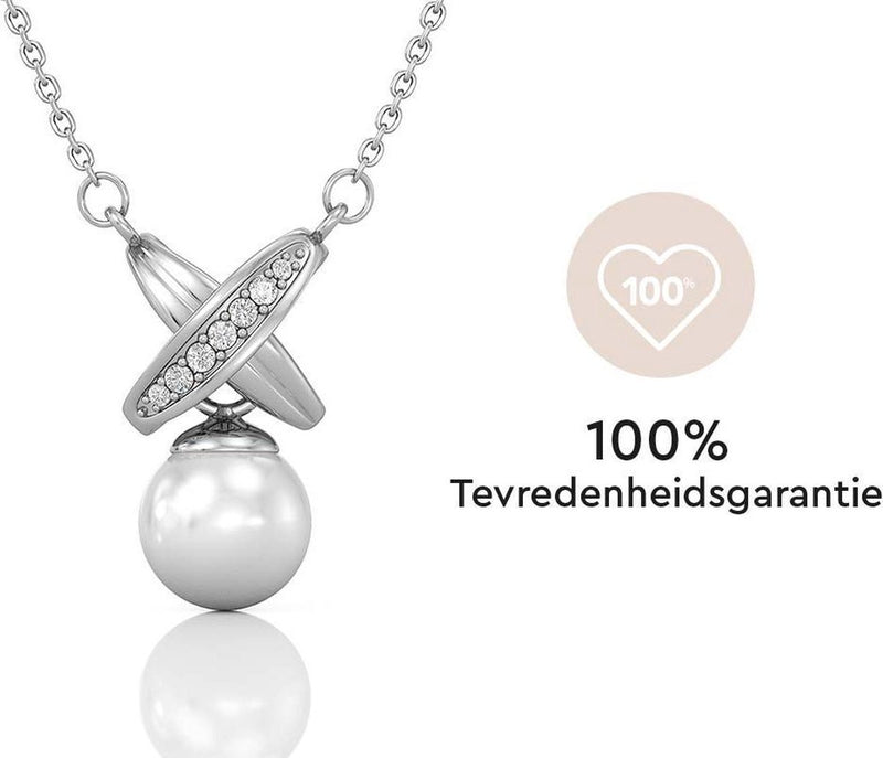 Yolora Dames Ketting met Hanger - Kalpa Camaka Parel en Kristallen - Zilverkleurig - 18K Witgoud Verguld - Vrouwen Collier Zilver - Sieraden - Luxe Giftbox - Geschenkdoos - Cadeau doos - Exclusieve Geschenkverpakking - Mooie Cadeauverpakking