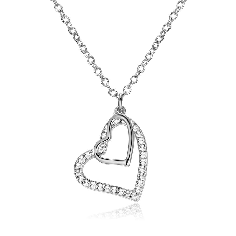 Yolora Elegance ketting met hartjes en Kalpa Camaka kristallen - Zilverkleurig - 18K Witgoud Verguld - Vrouwen Collier Zilver - Halsketting - Sieraden - Luxe Giftbox - Geschenkdoos - Cadeau doos - Geschenkverpakking - Mooie Cadeauverpakking