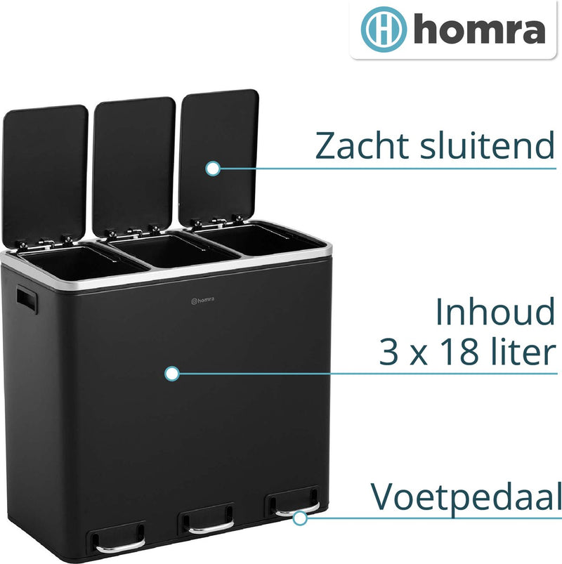 Homra Sparq Trash - 3 compartments - 54 liters (3 x 18 l) - Black