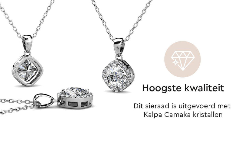 Yolora Dames Ketting met Hanger - Kalpa Camaka Kristallen - Zilverkleurig - 18K Witgoud Verguld - Vrouwen Collier Zilver - Sieraden - Halsketting - Luxe Giftbox - Geschenkdoos - Cadeau doos - Exclusieve Geschenkverpakking - Mooie Cadeauverpakking