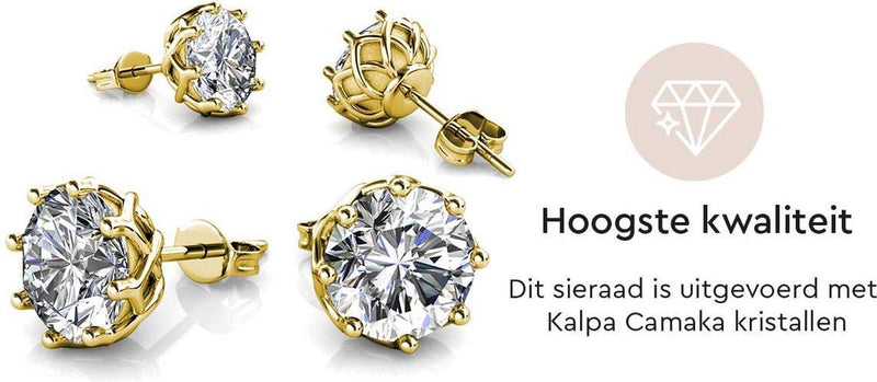 Yolora Dames Oorbellen - Ronde Kalpa Camaka Kristallen - Goudkleurig - 18K Geelgoud Verguld - Vrouwen Oorknoppen Goud - Oorknopjes - Sieraden - Luxe Giftbox - Geschenkdoos - Cadeau doos - Exclusieve Geschenkverpakking - Mooie Cadeauverpakking