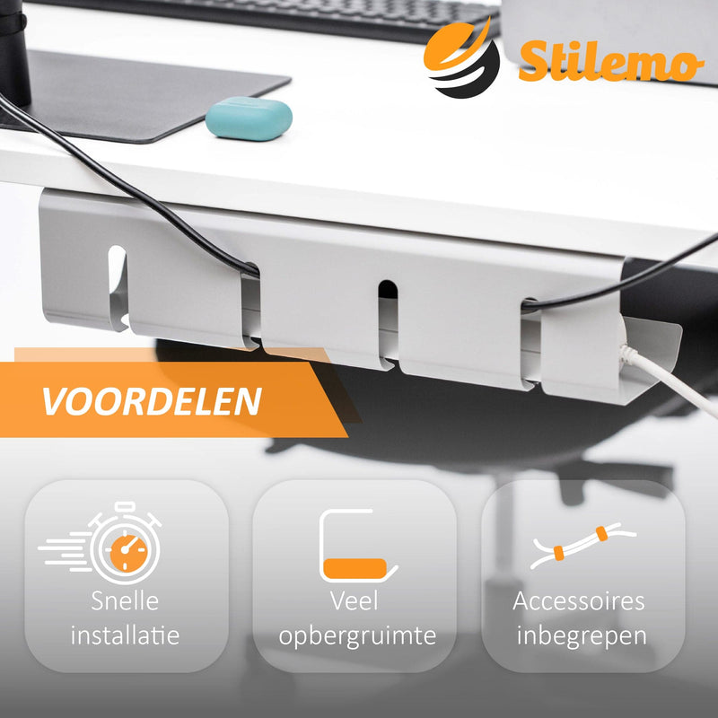 Stilemo Kabelgoot Bureau - Kabelhouder 43 CM - Kabel Organizer 5 KG Draagkracht - Grijs