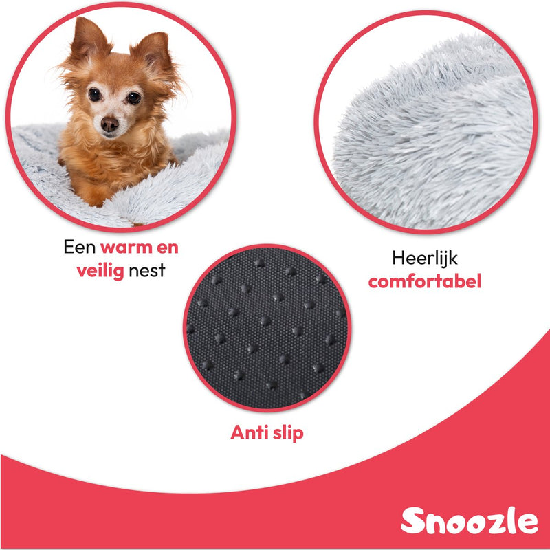 Snoozle Donut Hondenmand - Zacht en Luxe Hondenkussen - Wasbaar - Fluffy - Hondenmanden - 70cm - Licht Grijs