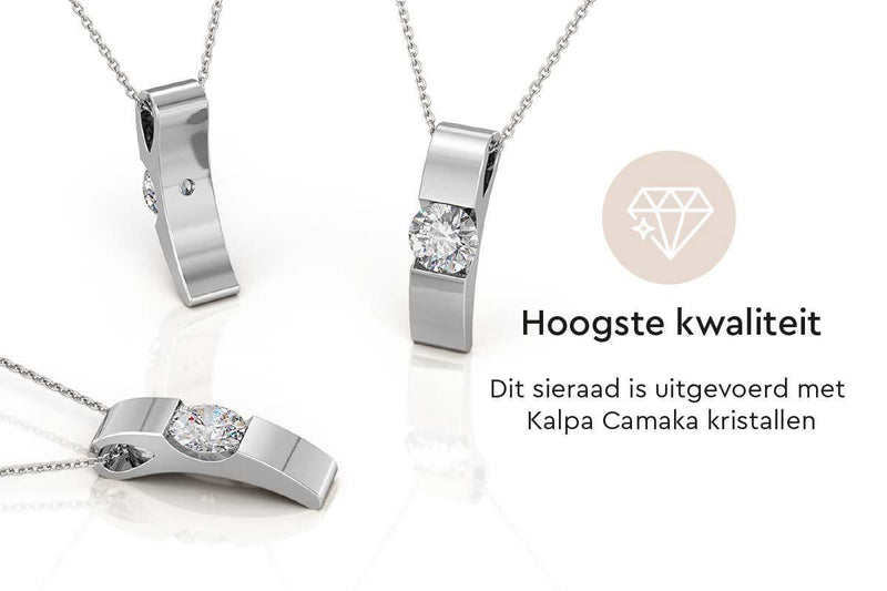 Yolora Dames Ketting met Hanger - Kalpa Camaka Kristal - Zilverkleurig - 18K Witgoud Verguld - Vrouwen Collier Zilver - Sieraden - Halsketting - Luxe Giftbox - Geschenkdoos - Cadeau doos - Exclusieve Geschenkverpakking - Mooie Cadeauverpakking