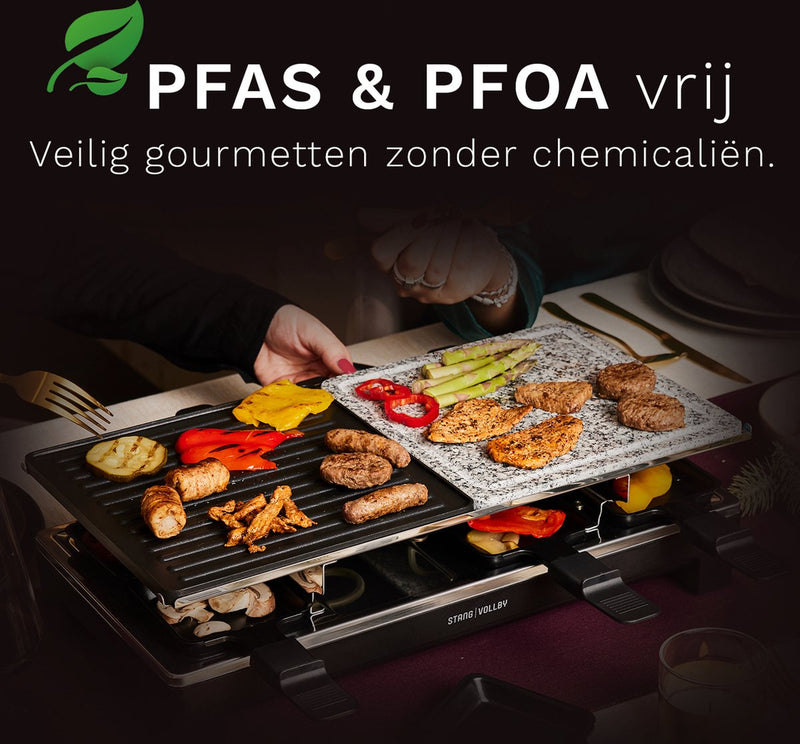 StangVollby ANDRA Gourmet Set voor 8 Personen - Gourmetstel - Elektrische Reversible Grill- en Bakplaat - Raclette Gourmetset - Grillen - Bakken - Anti-aanbaklaag - Zwart - Kunststof - Kerst Tafelen - Gourmetstellen - Gourmet pannetjes - 1500W