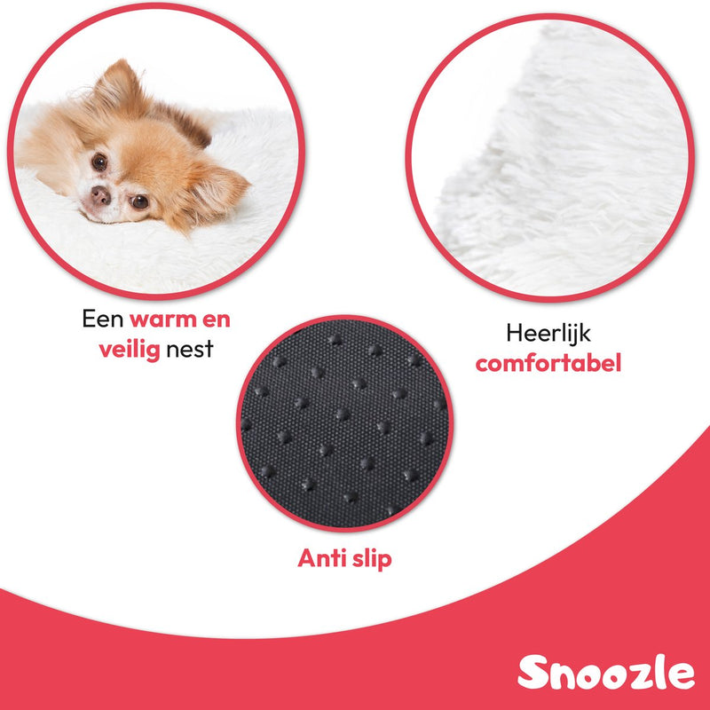 Snoozle Donut Hondenmand L - 70 cm - Fluffy Hondenmand Groot - Ronde Hondenmand Wit - Superzacht Hondenbed Medium - Anti-Stress Hondenkussen