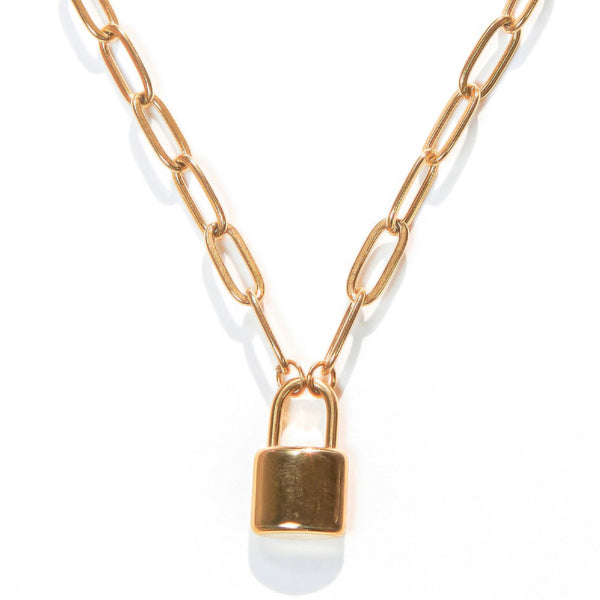 Laura Ferini Ladies Necklace Serratura Gold - Gold -colored switch chain with lock - 18k yellow gold gilt - Necklace - Collier - Jewelry - Accessories - Ladies Necklace With Pendant