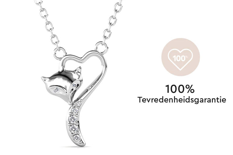 Yolora Dames Ketting met Hanger Vos - Kalpa Camaka Kristallen - Vosje - Zilverkleurig - 18K Witgoud Verguld - Vrouwen Collier Zilver - Luxe Giftbox - Sieraden - Geschenkdoos - Exclusieve Geschenkverpakking - Cadeau doos - Mooie Cadeauverpakking