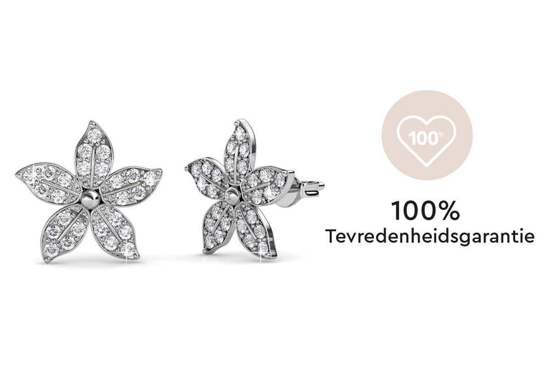 Yolora Dames Oorbellen Bloem - Kalpa Camaka Kristallen - Zilverkleurig - 18K Witgoud Verguld - Vrouwen Oorknoppen Zilver - Oorknopjes - Sieraden - Luxe Giftbox - Geschenkdoos - Cadeau doos - Exclusieve Geschenkverpakking - Mooie Cadeauverpakking