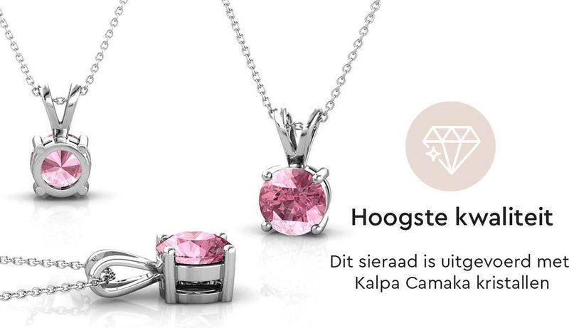 Yolora Dames Ketting met Roze Kalpa Camaka Kristal Hanger - Zilver kleurig - 18K Witgoud Verguld - Cadeauverpakking